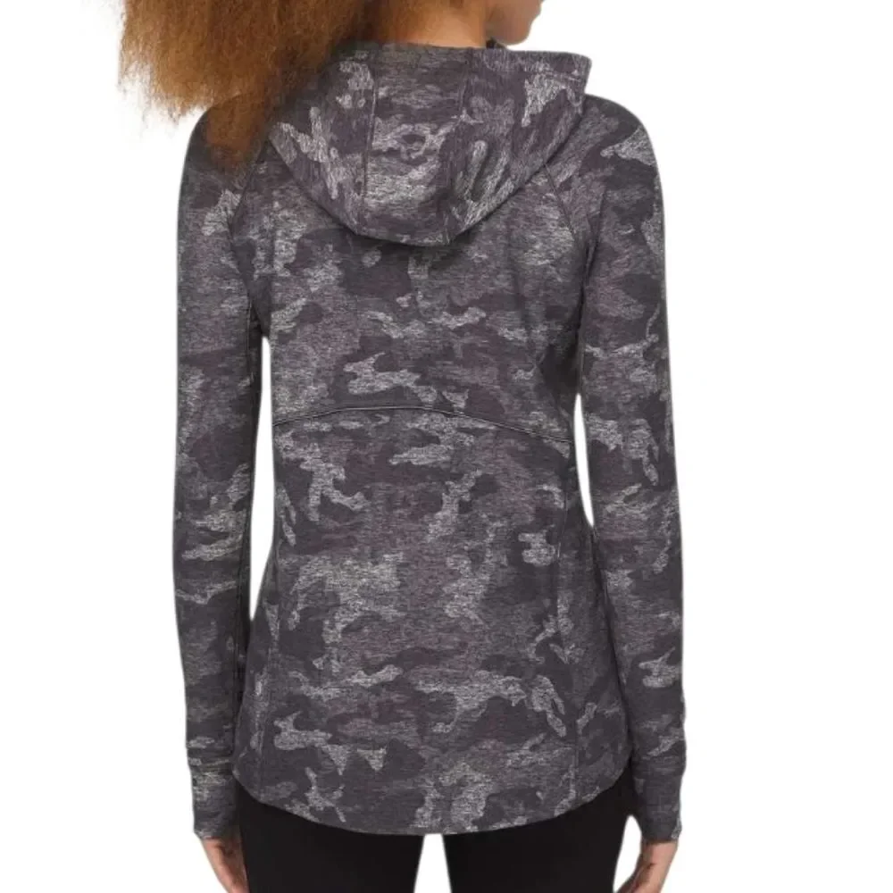 Lululemon Warm Stabilizer 1/2 Zip Hoodie Incognito Camo HTR Black Size 6 - Picture 2 of 14